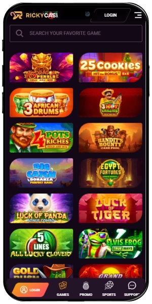Ricky Casino app screen games