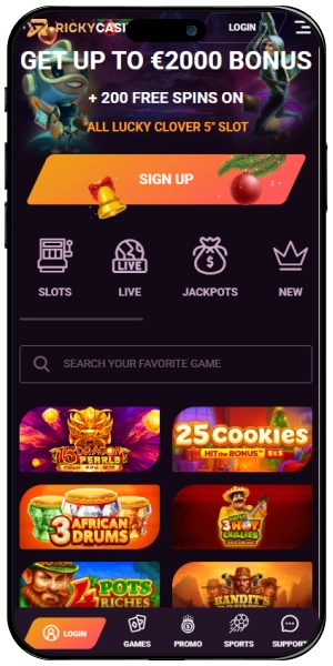 Ricky Casino app screen main 