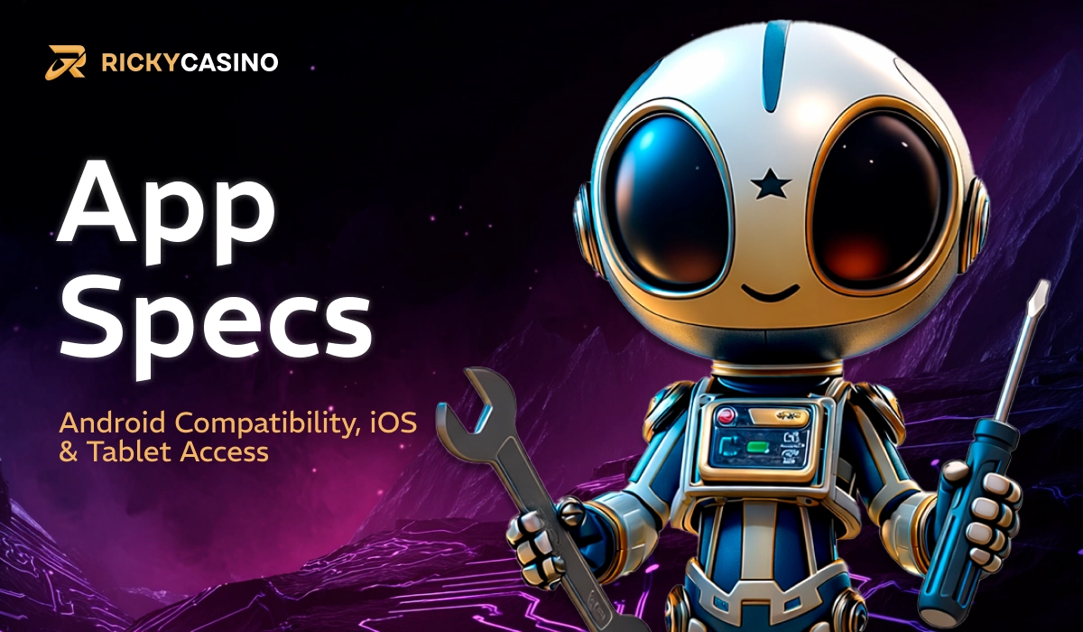 Ricky Casino app specs showing mobile compatibility robot