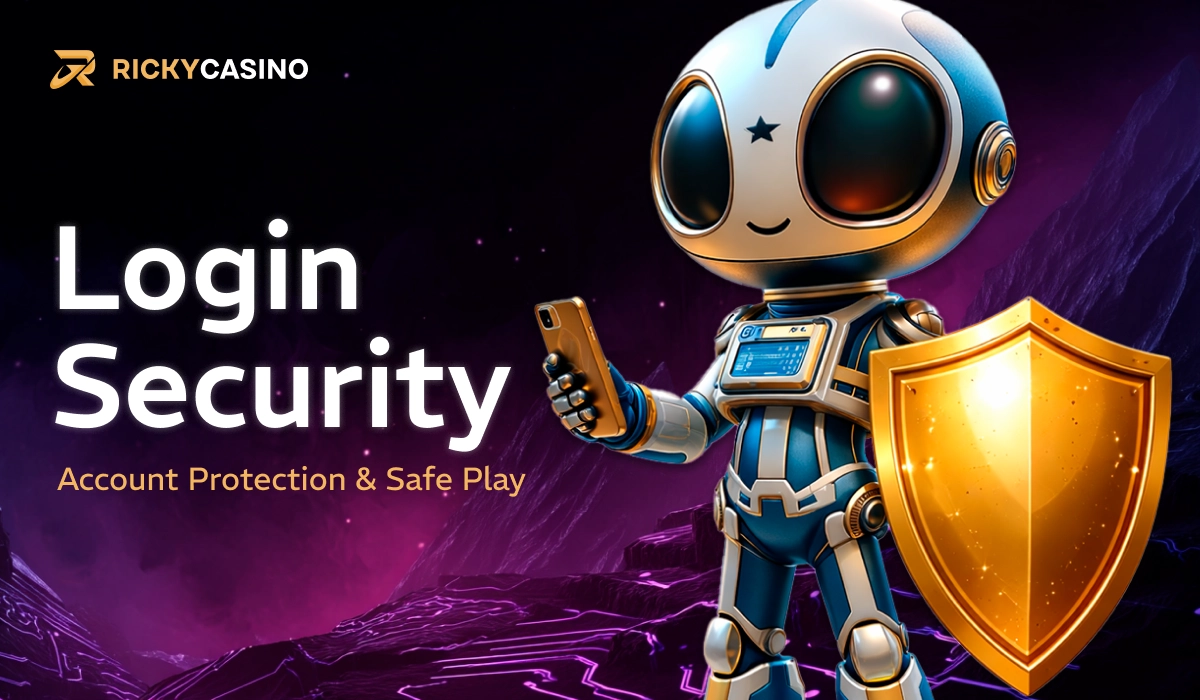 Ricky Casino login security with robot and security shield