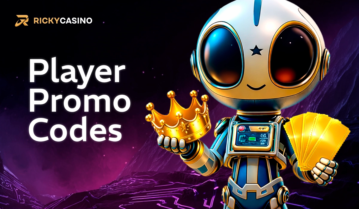 Ricky Casino player promo codes with robot holding crown