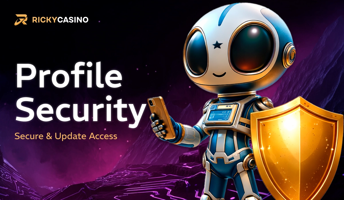 Ricky Casino profile security banner with account protection