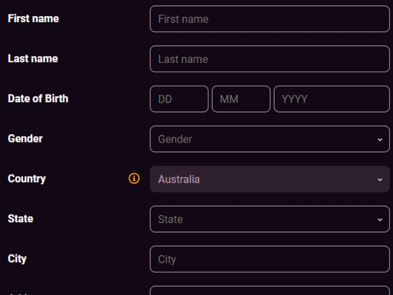 Profile details form for verification (name, DOB, country)