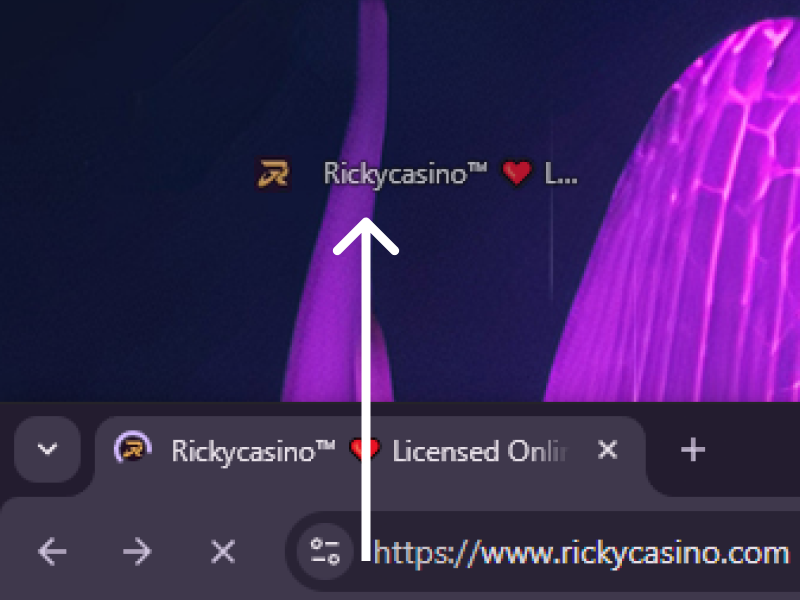 Safari address bar showing rickycasino.com