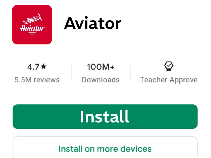 Aviator app install screen on Google Play with ratings and Install button visible