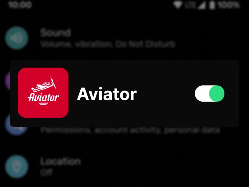 iPhone Device Management screen showing Aviator app toggle enabled in settings